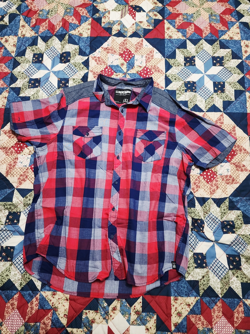 Machine Men’s Red & Blue Plaid Short-Sleeve Button-Down Shirt
